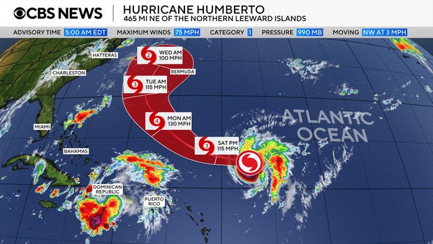 Humberto grows to Category 3 hurricane in Atlantic. Maps show its forecast path.