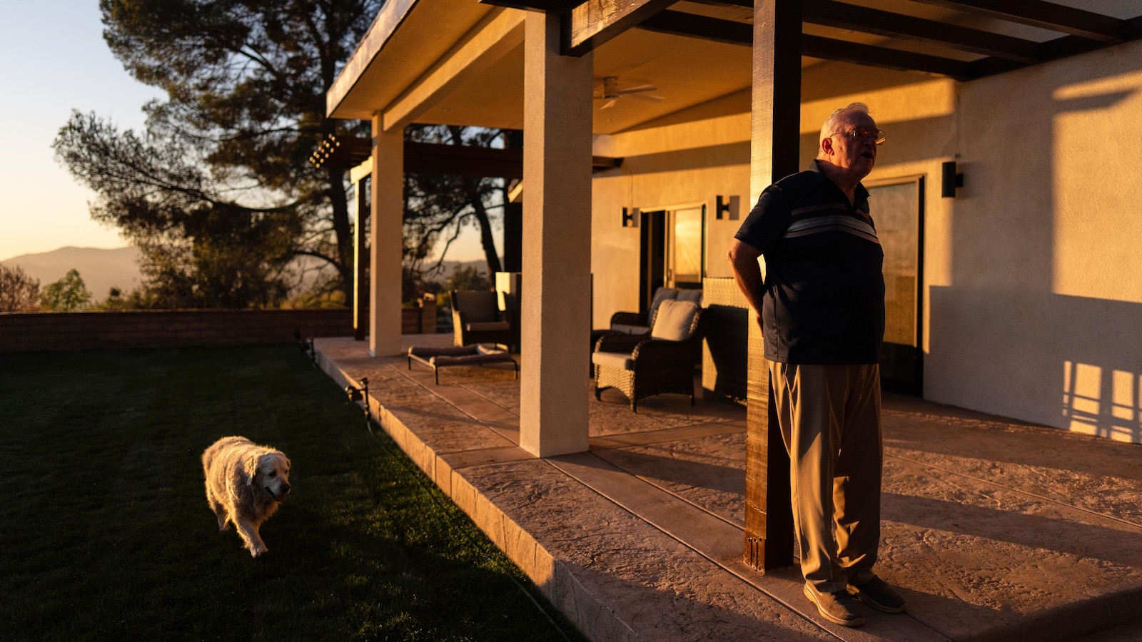 A man and his old dog are home at last after fleeing LA area fires