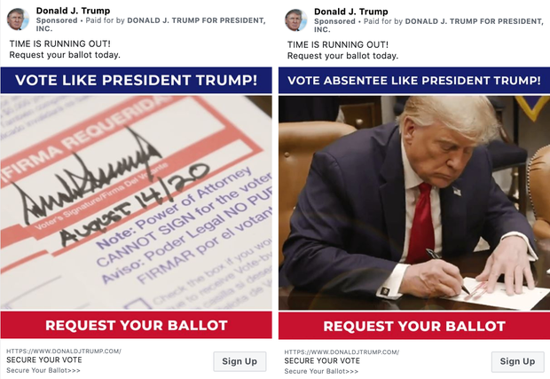 "Vote like Trump": Campaign embraces mail-in voting in ad blitz