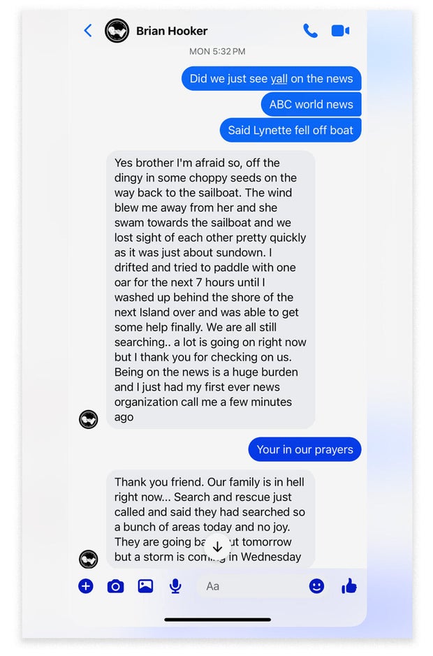 See messages Brian Hooker sent his friend after wife's disappearance